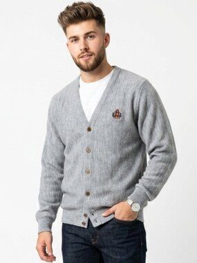 VINTAGE 90s IZOD Crest Indie Grandpa Blue Cardigan Sweater Large